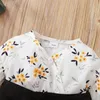 Girl Dresses Baby Long Sleeve Dress Floral Printed V Neck Button-Down With Waist Belt Casual Sweet Clothes