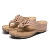Sandalen 2022 Frauen Mode Einfarbig Blumen Große Größe Keil Schuhe Für Sommer Hausschuhe Retro Casual Zapatos Mujer