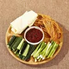 Plates Wooden Divided Serving Trays Appetizer Tray 5 Dining Grids Bowls Round For Party Dishes Eco-Friendly