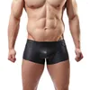 Cuecas pretas sexy masculinas de couro sintético anel peniano boxer em U convexo bolsa boxer brilhante roupa íntima embainhada legal masculina gay wear pênis 3XL