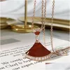 Pendant Necklaces Luxury Necklace Classic Fan Designer Rose Gold Fl Diamond Carnelian Jewelry Fashion Ladies Valentines Day Gift Dro Dhjsm