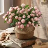 Dekorativa blommor American Country 6 Small Rose Bud Pink Simulation Flower Living Room False Ornaments White Red Color Potted Plant Wood