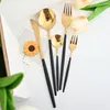 Servis uppsättningar 30st Gold Set Western Knick Fork Fork Spoon Flatware Cotlary Mirror rostfritt stål Tabelleris Köksilver