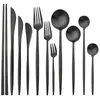 Dinnerware Sets Vintage Matte Black Cutlery Set 18/10 Stainless Steel Knife Dessert Fork Coffee Spoon Tableware Kitchen Flatware