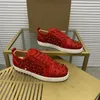 Top mens stylish studded shoes handcrafted real leather designer rock style unisex red soles shoes luxury fashion womens diamond encrusted casual shoe 00074