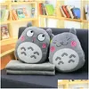 Plush Dolls Totoro Pillow Mtifunction 3 في 1 رمي اليد وسادة دافئة أطفال الأطفال بطانية محشوة شخصية لعبة إسقاط الهدايا DHJDK