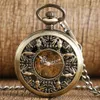 Steampunk Bronze Hollow Out Cute Little Goldfish Cover Handwind Mechanical Pocket Watch Fob Skeleton Clock Pendant Chain to Men WO218L