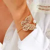 Bangle Gold-color Butterfly Bangles Fashion Crystal Rhinestone Hollow Shining Pearl Opening Bracelet Jewelry Gifts