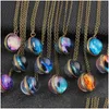 Pendant Necklaces Collares Ball Glass Necklace Duplex Planet Crystal Stars Galaxy Pattern Girlfriend Gift Long Chain Maxi Drop Deliv Dh2Co