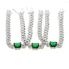 Bracelets porte-bonheur luxe brillant CZ Zircon pierres Bracelet grand cristal vert chaîne cubaine Punk bijoux Bling Micro pavé réglage Bracelet