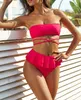 Sexig ruffle h￶g midja bikini 2023 str￤ng h￶g ben bandeau bikinis set badkl￤der kvinnlig baddr￤kt kvinnor baddr￤kt biquini