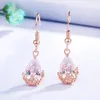 Kolczyki Dangle Rose Gold Ton Elegancki rzeźb z cyrkonem Diamenty szlachetne Kupki dla kobiet mody brincos biżuteria bijoux impreza