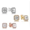 Stud 925 Sterling Sier Square Big Cz Diamond Earring Fit Pandora Jewelry Gold Rose Pleated Kolczyki Upuszczenie DHCP2