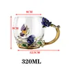 Mokken Blue Rose Email Crystal Cup Flower Tea Glass Hooggrade mok met handgrip Perfect cadeau voor liefhebber bruiloft