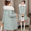 Damen Trenchcoats Solide Winter Frauen Schlanke Lange Jacke Pelzkragen Mit Kapuze Parkas Dicke Schnee Warme Outwear Daunen