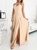 Casual Dresses Sexig Women Halter Party Evening Dress Solid Högkvalitativ damer ärmlös Maxi Elegant Slit Pullover