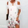 Casual kl￤nningar Elegant Summer Women's Fashion Clothing Round Neck Floral Print Hollow Out Dress Lose Retro Pullover Kort ￤rm