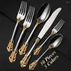 Geschirr-Sets 30-teilig Royal Vintage vergoldetes Edelstahlbesteck Buntes Löffel-Gabel-Messer-Set Black Rose Besteckservice für 6 Personen