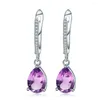 Boucles d'oreilles pendantes Gem's Ballet, améthyste naturelle ovale, en argent Sterling 925, goutte de pierres précieuses pour femmes, bijoux fins de mariage, 3,69 ct