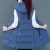 Femmes Gilets Femmes Gilet Automne Hiver Rembourré Plaid Chaud Sans Manches Casual Gilet Veste Taille M-3XL Coton Long Tops À Capuche Zipper Fille