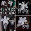Hair Clips Barrettes Korean Bride Crystal Flower Tassel Clip Earrings Set Wedding Headdress Senior Bridal Accessories Drop Deliver Dhkbo