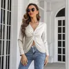 Women's Blouses Fashion Sexy Satin Silk Elegant Blouse For Women Cross V Neck Office Shirts Female Wrapped Woman Tops Long Sleeve Clothing