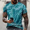 Мужские рубашки листья печати мужской летняя повседневная круглая шея с коротким рукавом Hawaii 3D Print рубашка Blouse Tops Boy Camisas Streetwear