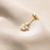 Dangle Earrings Genuine 925 Sterling Silver Small Pearls Drop Front Back Post Golden Earring Fine Jewelry For Women