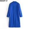 Women's Jackets XEASY Women's Coat Autumn Woolen Coat Long Overcoat Jackets For Women 2021 Blue Women's Long Jacket Cardigan Streetwear T221220