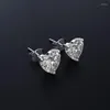 Stud Earrings Cute Heart For Women Silver Blue Purple Pink Austrian Crystal Wedding Engagement Promise Jewelry Drop