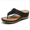 Sandaler 2022 Kvinnor Fashion Solid Color Flowers Stor storlek kilskor för sommar tofflor Retro Casual Zapatos Mujer