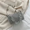 イブニングバッグ2022デザイナーRhienstone Diamond Handbag Luxury Silver Thick Chain Women Square Clutch Bag Bling ShoulderSenger276B