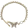 Plein Diamant Papillon Pendentif Ras Du Cou Déclaration Collier Designer De Luxe Double Lettre Diamant Chaîne Collier Femmes Filles Collier Clavicule Colliers Bijoux