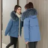 Kvinnor Down 2022 Winter Jacka Women Parka Fashion Long Coat Wool Liner Hooded Parkas Slim With Fur Collar Warm Snow Wear vadderade kläder