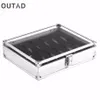 Jewelry Watches Boxes Casket 12 Grid Slots Silver Display Square Case Aluminium Suede Inside Container Holder Organizer277q