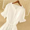 Casual Dresses Small Mini Dress Female Plus Size 2022 Summer Style Korean Elastic High Waist Strap Trumpet Sleeve Cotton And Linen