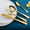 Servis uppsättningar gyllene bestick set rostfritt stål bordsartiklar lyxig västra stek knivgaffel kök köksredskap gåva