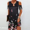 Casual kl￤nningar Elegant Summer Women's Fashion Clothing Round Neck Floral Print Hollow Out Dress Lose Retro Pullover Kort ￤rm