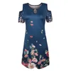 Casual kl￤nningar Elegant Summer Women's Fashion Clothing Round Neck Floral Print Hollow Out Dress Lose Retro Pullover Kort ￤rm