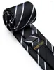 Bow slipsar svart vit randig slips för man tillbehör mode silk lyx män slips klipp set corbatas para hombre semester present yourties