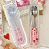 ディナーウェアセットIns Strawberry Korean Chopstick Spoon Set Fork Cutlery with Portable Travel Stainless Steel Tableware Kitchen Atensils