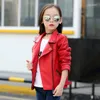 Jackets 2-12 Years Old Girls Faux Leather Jacket Children PU Coat Long Sleeve Zip Belt Locomotive Stylish Teen Kids Boys