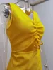 캐주얼 드레스 여자 2022 여름 미니 스커트 슬림 한 섹시한 자른 넥타이 전면 주름 주름이 많은 힙합 드레스
