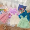 Ins New girls Clothes dresses Lolita Back Butterfly Design Sleeveless Mesh Princess Dress Summer girl Clothing Dress