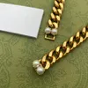 Collana classica con girocollo di perle, collana di dichiarazione, stilista, con doppia lettera, collana con girocolli a catena spessa e robusta, per Wom268x