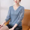 Women's Sweaters Womens Sweater Fashion V-neck Lace Spring Fall Knitted Pullovers Loose Knitting Jumper Femme Tops Pull E510