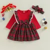 Girl Dresses Christmas Dress For Girls Born Party Long Sleeve Plaid Print Ruffle Headband Infant Baby Clothes