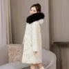 Damen Trenchcoats Solide Winter Frauen Schlanke Lange Jacke Pelzkragen Mit Kapuze Parkas Dicke Schnee Warme Outwear Daunen