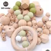 تتيح ألعاب الأسنان على صنع 100pc beech Hexagon Wooden Teether Beads Round 1230mm Baby Beded Wood 211101 هدايا تسليم إسقاط Todd Dhul0