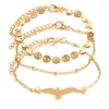 Anklets 3 stks/set gouden zilveren kleur metalen punk klassieke munten duif charme enkeldschakel multilayer bohemian eenvoudige zomer strandvoet sieraden